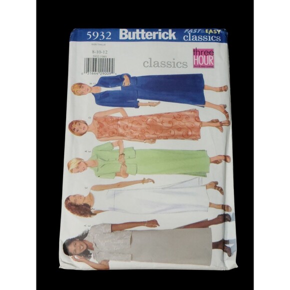 Vtg Butterick 5932 Pattern Classics 8-10-12 Womens Pullover Dress Jacket Uncut - Picture 1 of 5